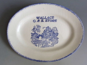  blue and white ceramics seal blue wi low advertisement plate * American antique * WALLACE STORE