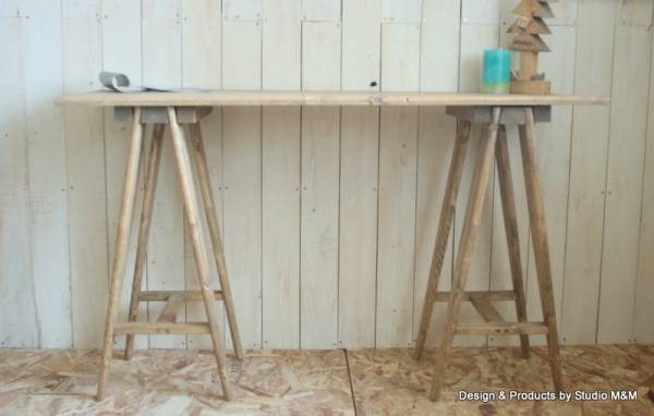 M&M sawhorse table 馬脚テーブル TYPE-E, ハンドメイド作品, 家具, 椅子, テーブル, 机