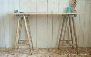 Art hand Auction M&M sawhorse table 馬脚テーブル TYPE-E, ハンドメイド作品, 家具, 椅子, テーブル, 机