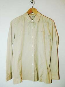 DKNY Donna Karan stripe long sleeve shirt blouse 4 beige America old clothes USA Vintage lady's woman retro cotton cotton 