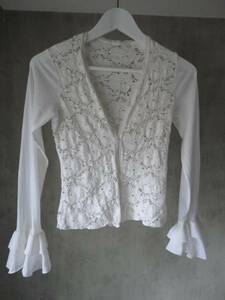 *70s Vintage England ta DIN g embroidery race cut and sewn beautiful goods cardigan white 