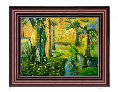 Cuadro al oleo cuadro de paisaje Paisaje de un arroyo con plantas 30x40cm, cuadro, pintura al óleo, Naturaleza, Pintura de paisaje