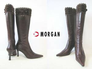  two point successful bid free shipping! M-102 MORGAN Morgan burnt tea long boots 35 lady's Brown shoes 