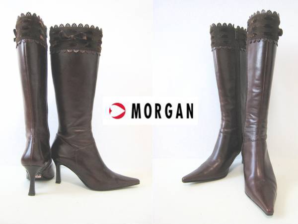 ★未使用品★MORGAN ロングブーツ SESTO ブーツ ワイドシャフトミドルヒールロングブーツ