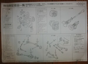 即決￥200円 希少資料 ○ 特別保証部品一覧 ◯