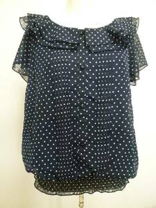 IMAGE/ Image * navy blue polka dot 2 step frill collar chiffon cut and sewn 11*29