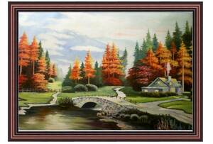 油絵　風景画 『山と森をのぞむ』　M30号(60x90cm)