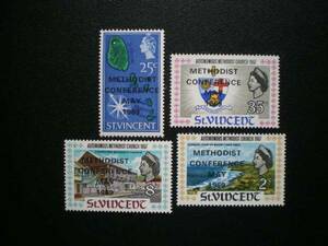 セントビンセント発行 エリザベス女王肖像と地図や紋章などメソジスト会議切手 ４種完 ＮＨ 未使用