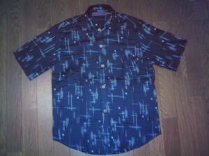 * handmade * peace pattern kimono ground short sleeves shirt blue green M new goods free postage equipped 