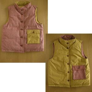 B.L.U.E down vest reversible tea & red unused M size ( button pocket herringbone ( Japanese cedar .))