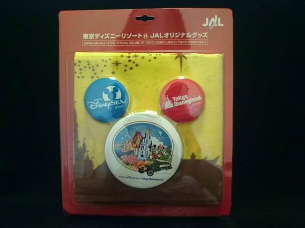 日本航空(JAL)ディズニーリーゾート グッズ 缶バッジ+バンダナ　未使用