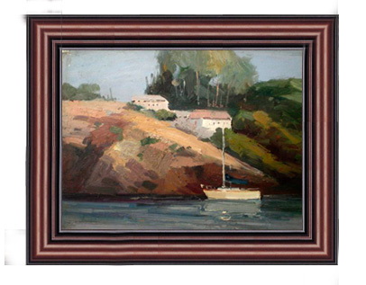 Cuadro al óleo cuadro de paisaje junto al lago 30x40cm, cuadro, pintura al óleo, Naturaleza, Pintura de paisaje