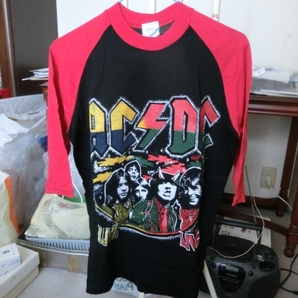 AC/DCパキ綿ヴィンテージ80年代ラグラン赤長袖Tシャツ