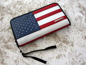 Новый BWL Wall Wall Leather American Flag Star Rail Flag круглый кошелек на молнии