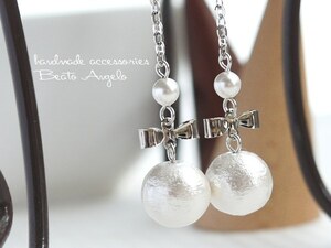 *.+angelo+ cotton pearl . ribbon. earrings (p-307) white S titanium resin earrings 
