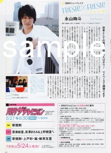 1p_月刊ザテレビジョン 2008.6号 切り抜き 永山絢斗 パズル
