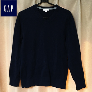  free shipping GAP Gap V neck knitted sweater cotton knitted S navy American Casual military Works toa series old clothes Old Gap 