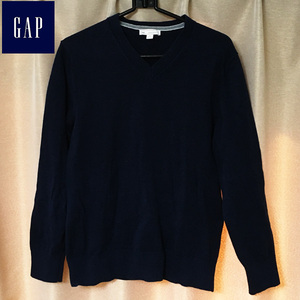  бесплатная доставка GAP Gap V шея вязаный свитер хлопок вязаный S темно-синий American Casual милитари Works toa серия б/у одежда Old Gap 