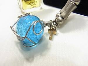  Sky blue. Stone . 10 character . charm attaching long necklace v