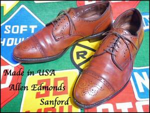 《Allen Edmonds Sanford》USA製アメリカ製ビンテージAllen Edmondsアレンエドモンドレザーシューズ革靴短靴茶色80s80年代10D~28cm