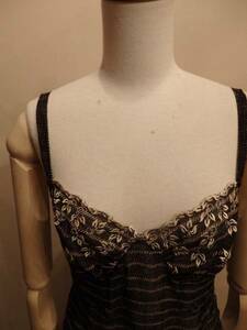  France Vintage 30's flower embroidery silk camisole 20's slip a-ru deco Classic Europe old clothes retro ΓLT