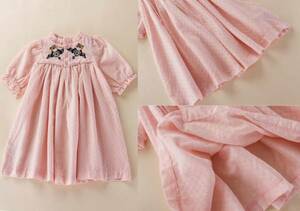  Kids детская одежда One-piece * розовый вышивка */ casual вечернее платье день рождения фотосъемка 110