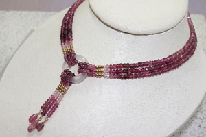 18 gold,14 gold, natural pink series tourmaline, three ream, necklace 