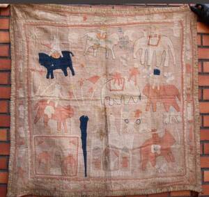  India . temple . contributed . tapestry human * animal pattern 19 century .