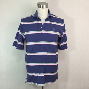 B387▼POLO GOLF RALPH LAUREN◆紫色系横しま半袖ポロシャツ◆M