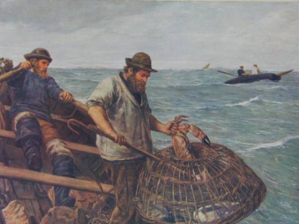 蟹漁師/J･クラーク フック 超希少, 100年前の画集より, 絵画, 油彩, 人物画