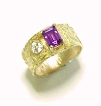 ★ Livraison gratuite ★ Fait main ★ Unique en son genre ★ Bague en améthyste en argent pur mélangé à de l'or 22 carats, anneau, pierres de couleur, améthyste