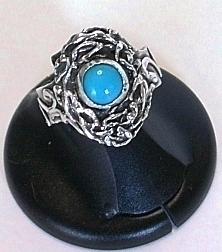★Free shipping★Handmade★One of a kind★Round bead turquoise antique sterling silver ring, ring, Colored Stones, Turquoise
