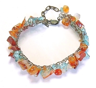 ★Handmade★One-of-a-kind★Carnelian Apatite Sterling Silver Bracelet, bracelet, colored stones, others
