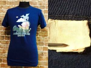 ★実寸S！1970's1980'sヴィンテージラメ付きキャラクター&メッセージプリントTシャツ.Vintage.古着.アメカジ.70年代サーフヒッピースタイル