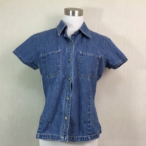 B328VGAP* blue group short sleeves Denim western shirt cotton 100%*M lady's!