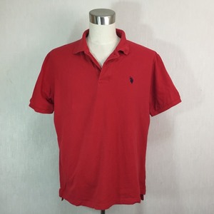 B374▼U.S.POLO ASSN.◆朱色無地 かのこ半袖ポロシャツ◆XL