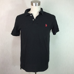 B476▼U.S.POLO ASSN.◆黒無地かのこ半袖ポロシャツ綿100%◆S