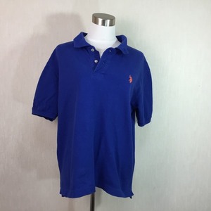 B525▼U.S.POLO ASSN.◆青色無地 かのこ半袖ポロシャツ◆M