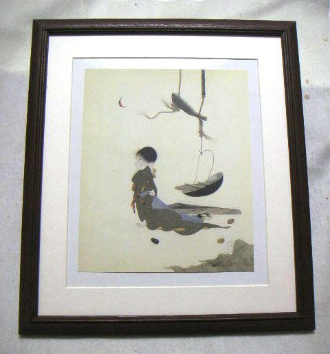 Киёси Накадзима Я нашел небольшую осеннюю офсетную репродукцию в деревянной рамке., немедленная покупка, Рисование, Картина маслом, Портреты
