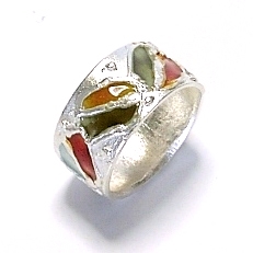 ★Handmade★One-of-a-kind★Reddish brown, mustard and khaki cloisonne sterling silver ring, ring, silver, No. 18~