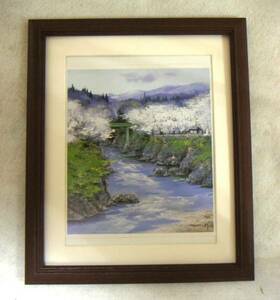 Art hand Auction ◆Reproducción en offset de la primavera de Akio Harada en las ruinas del castillo de Nagashino, enmarcado, compra inmediata◆, Cuadro, Pintura al óleo, Naturaleza, Pintura de paisaje