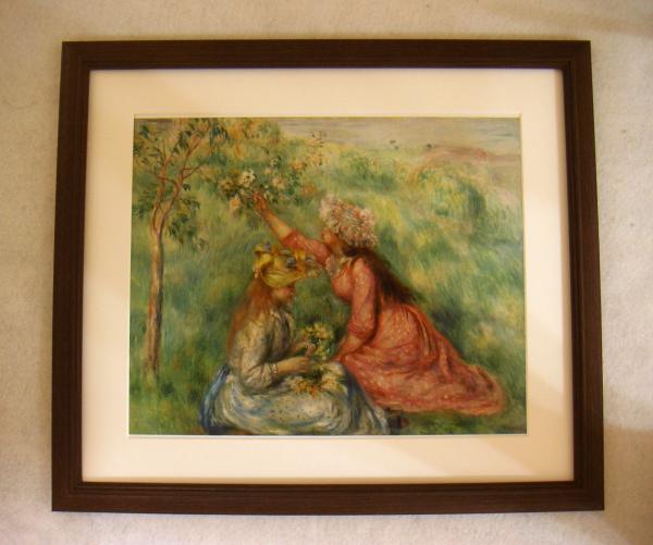 Renoir's Girls Picking Flowers in a Field CG exact replica, framed, immediate purchase, Painting, Oil painting, Portraits