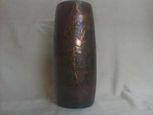 古い桐材 木製　蔦に山鳥　蒔絵　29.5x11.5cm　和風飾り置物花瓶