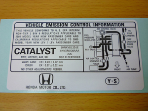 USホンダ純正'05 2005 HONDA S2000エミッション ラベル USDM北米JDM AP2 F22C S2K