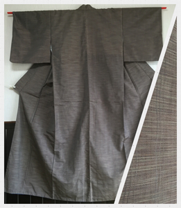 【紬の着物】正絹 袷 身丈151cm 濃グレー 日本的侘び寂びの世界