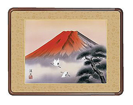 Keizan Ito: Red Fuji and Flying Cranes, Painting, Print, Japanese Frame, Artwork, Prints, Silkscreen