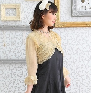 [ new goods ] bolero lame frill 7 minute sleeve stretch ( Gold )