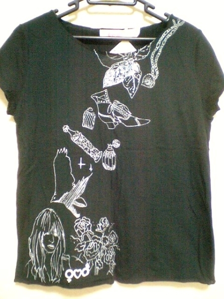 graph 切りっぱなし イラスト プリント 半袖 カットソー Tシャツ 黒 白 M