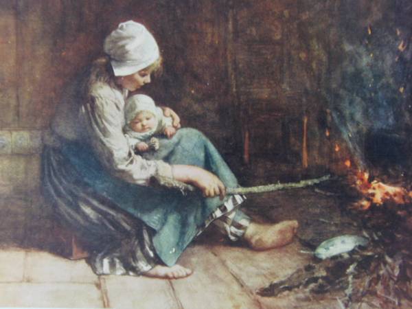 En The Fireside/BJBlommers Ultra Raro, De un libro de arte de 100 años, Cuadro, Pintura al óleo, Retratos