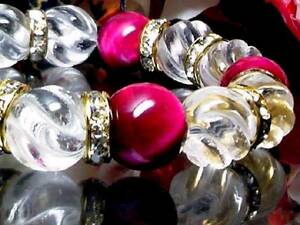 トルネード水晶ピンクタイガーア12ミリ金ロンデル数珠